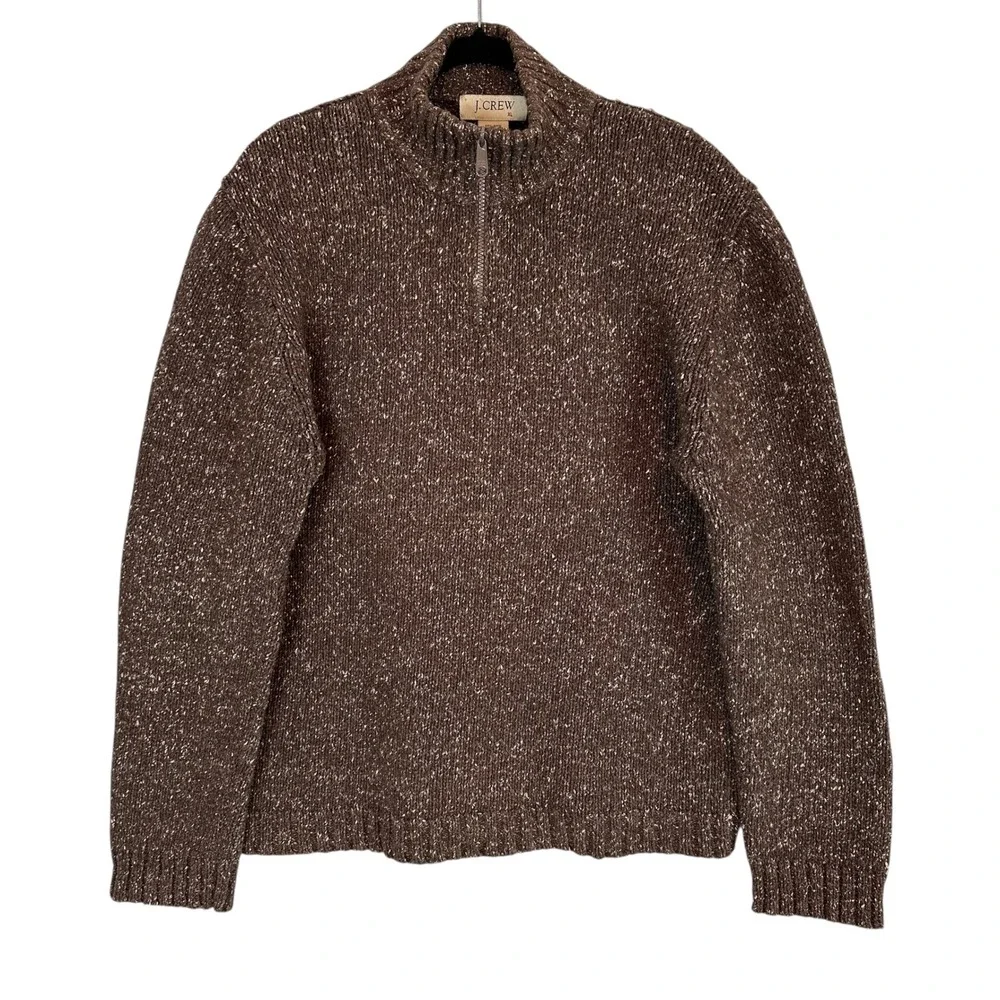 J.Crew Vintage 90s Wool Marled Speck‎ Donegal Sweater XL Brown 3D Chunky Dadcore